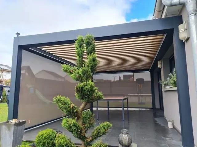 Buisson taillé avec pergola en fond